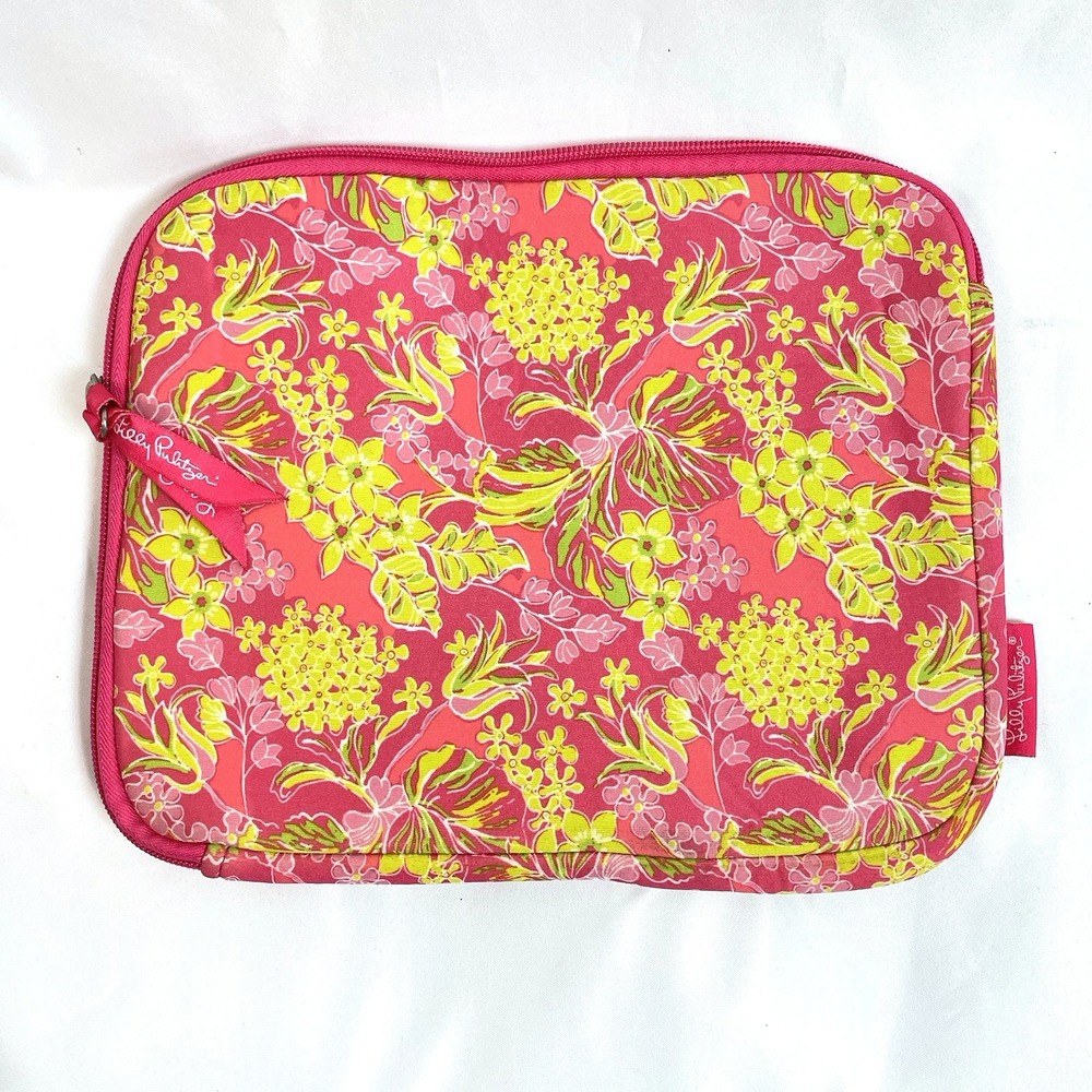 Lilly Pulitzer Floral Pink Neoprene Fabric Tablet iPad Sleeve 10"x8" with Zipper